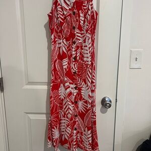 Old Navy Red and White Tropical Midi Dress
